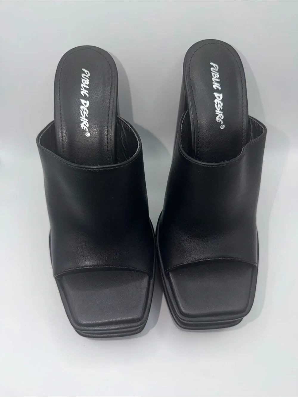 Public Desire Black Chunky Platform Mule Heels